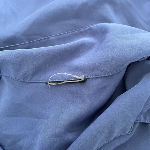 Vintage Blouse Top Size Small Blue Solid Long Sleeve Button Minimalist Office - Picture 10 of 13